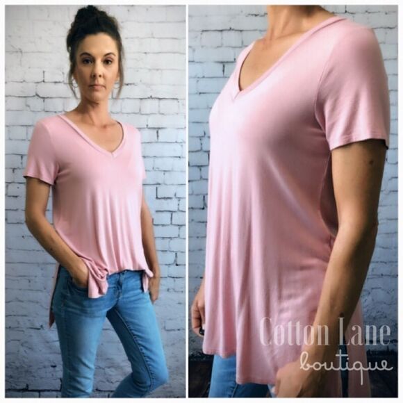 NEW Blush Pink V-Neck Tee - Picture 1 of 7